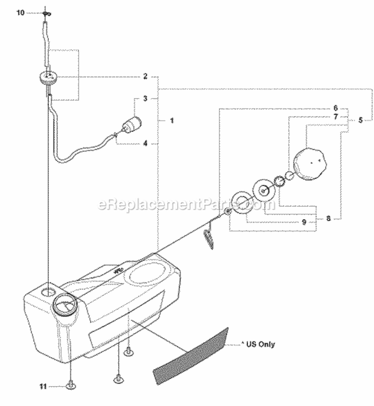 Fuel Tank Diagram and Parts List for 380BTS 2009-03 Husqvarna Leaf Blower / Vacuum