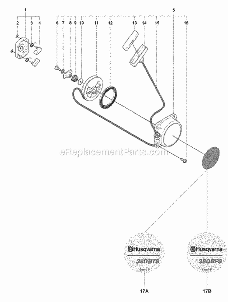 Starter Diagram and Parts List for 380BTS 2009-03 Husqvarna Leaf Blower / Vacuum