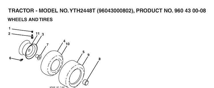 Wheels And Tires Diagram and Parts List for YTH2448T (96043000802)(2006-02) Husqvarna Lawn Tractor