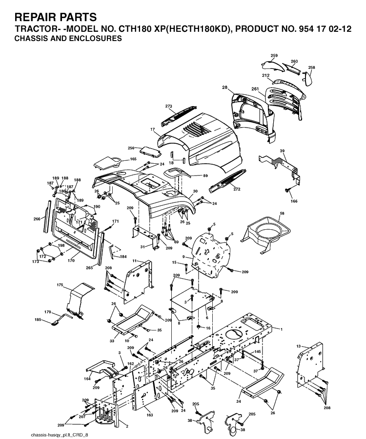 Chassis And Enclosures Diagram and Parts List for CTH180XP (HECTH180KD)(2004-09) Husqvarna Lawn Tractor