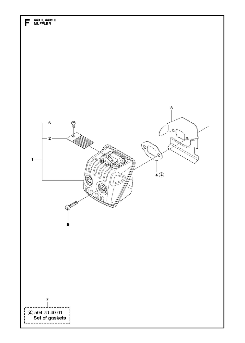 Muffler Diagram and Parts List for 440 e-series II Husqvarna Chainsaw