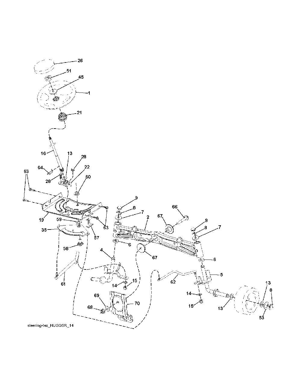 Steering Diagram and Parts List for GTH260TWIN (96041004501)(2007-10) Husqvarna Lawn Tractor