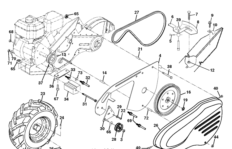 Mainframe, Left Side Diagram and Parts List for DRT900H (96093001210)(2017-11) Husqvarna Cultivator