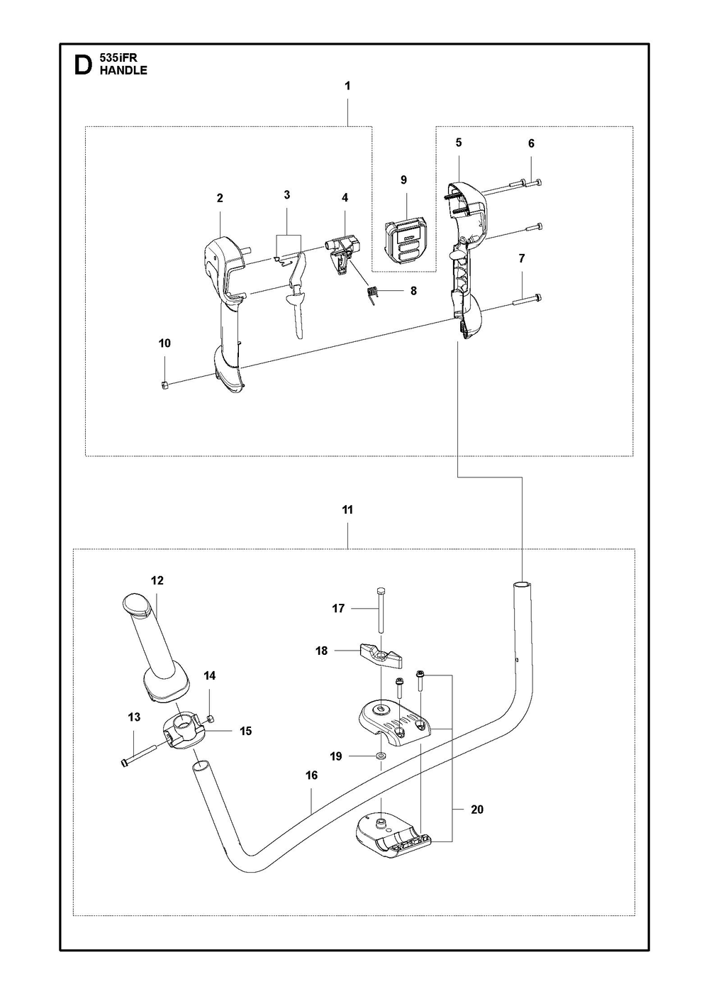Handle Diagram and Parts List for 535IFRBT  Husqvarna Brush Cutter