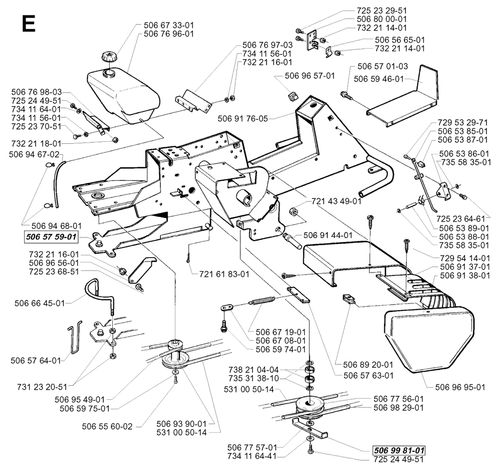 Chassis / Frame 2 Diagram and Parts List for R13BIO 1999-11 Husqvarna Lawn Tractor