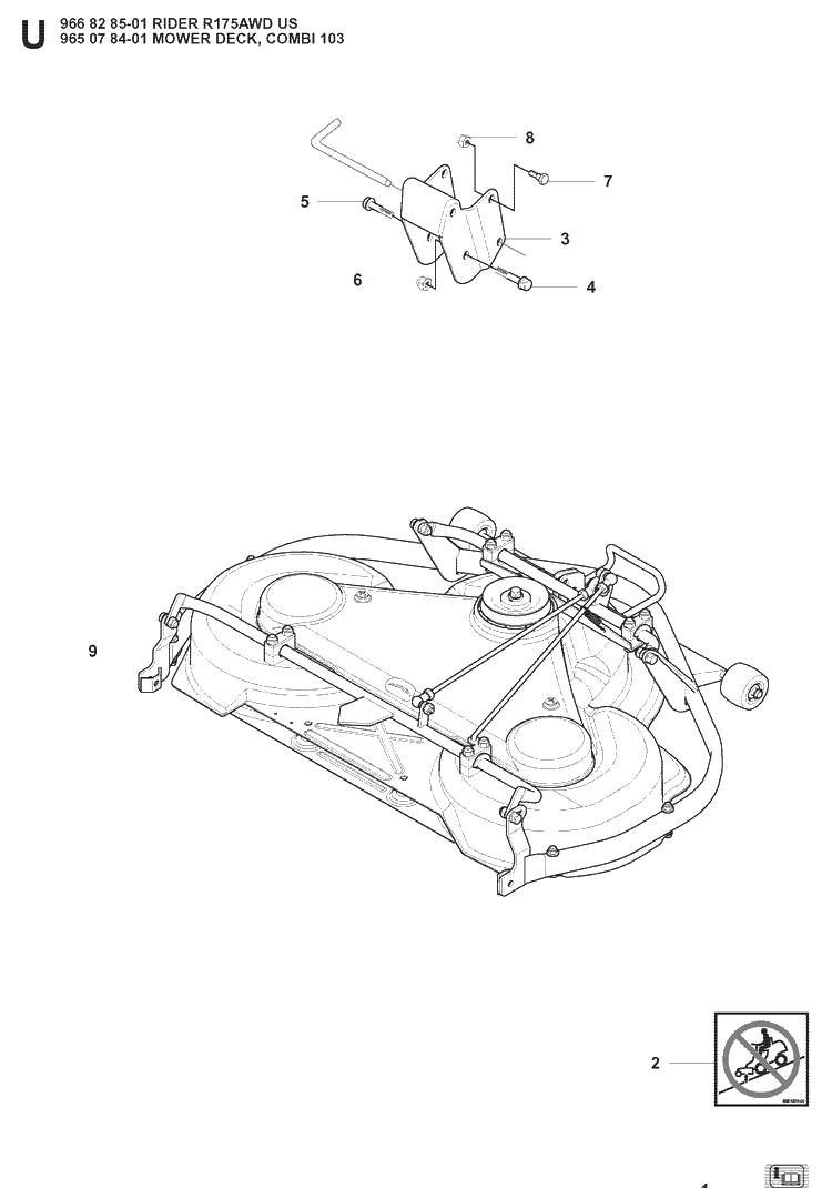 Mower Deck / Cutting Deck Diagram and Parts List for RIDER175 (966828501)(2008-05) Husqvarna Lawn Mower