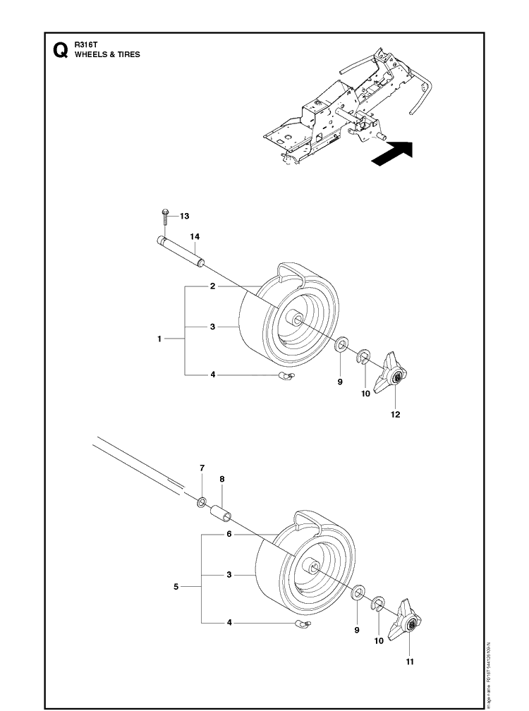 Wheels And Tires Diagram and Parts List for R316T  Husqvarna Lawn Mower