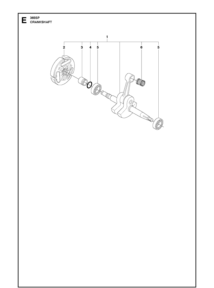Crankshaft Diagram and Parts List for 365 20111900001-20135199999 Husqvarna Chainsaw