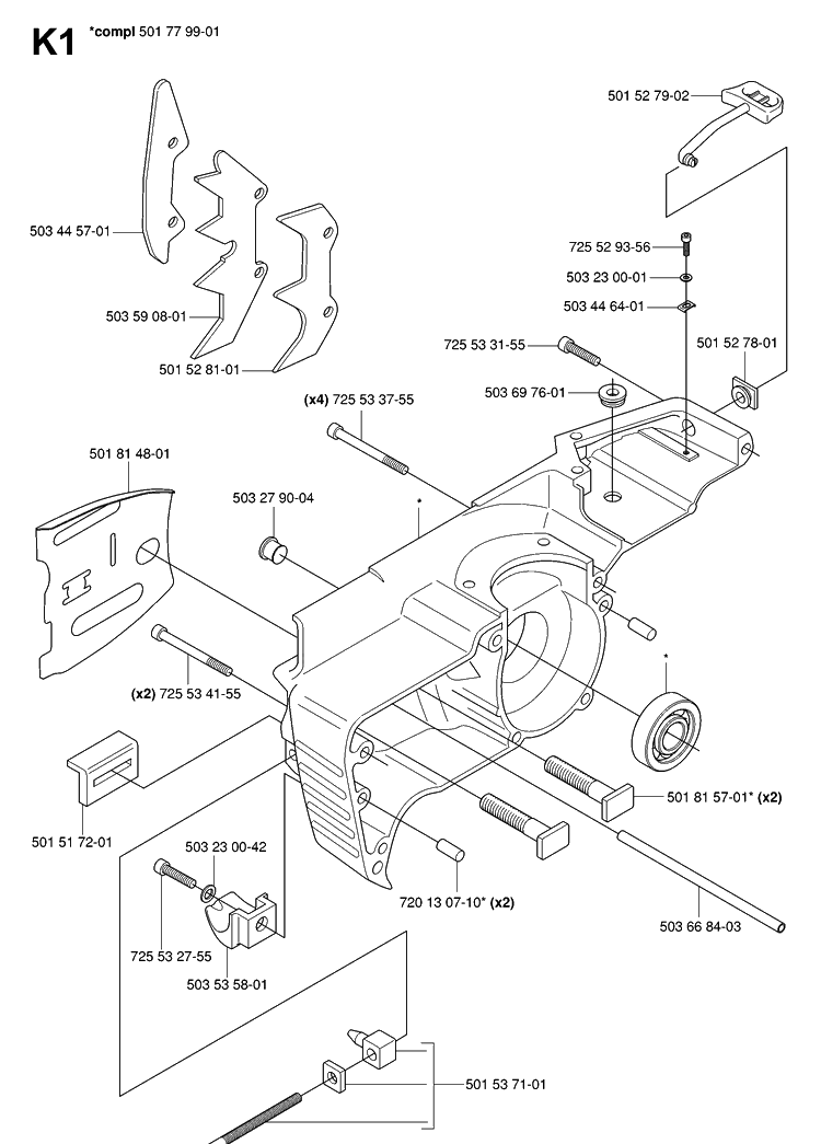 Crankcase 2 Diagram and Parts List for 272XP 20070100001-20091400000 Husqvarna Chainsaw
