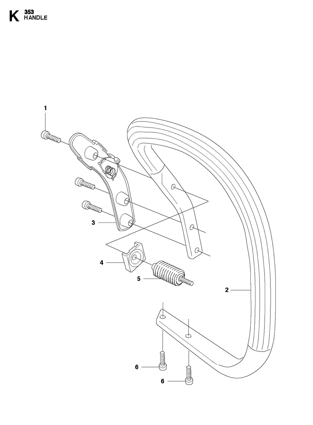Handle And Controls Diagram and Parts List for 353-353G 353E-tech-353G E-tech Husqvarna Chainsaw