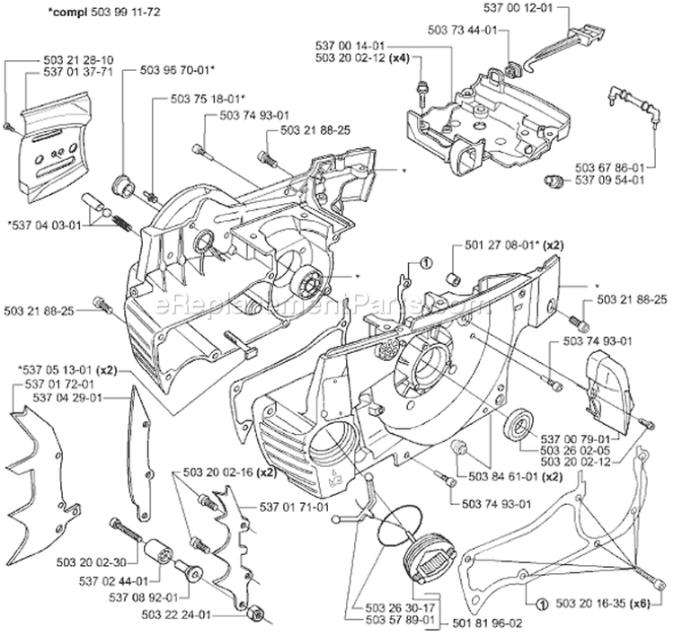 Page E Diagram and Parts List for 385XP EPA 2001-04 Husqvarna Chainsaw