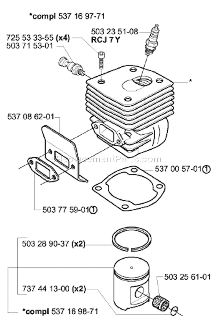 Page J Diagram and Parts List for 385XP 2003-10 Husqvarna Chainsaw