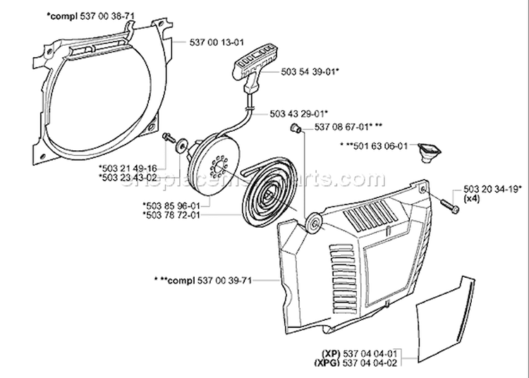 Page K Diagram and Parts List for 385XP 2003-10 Husqvarna Chainsaw