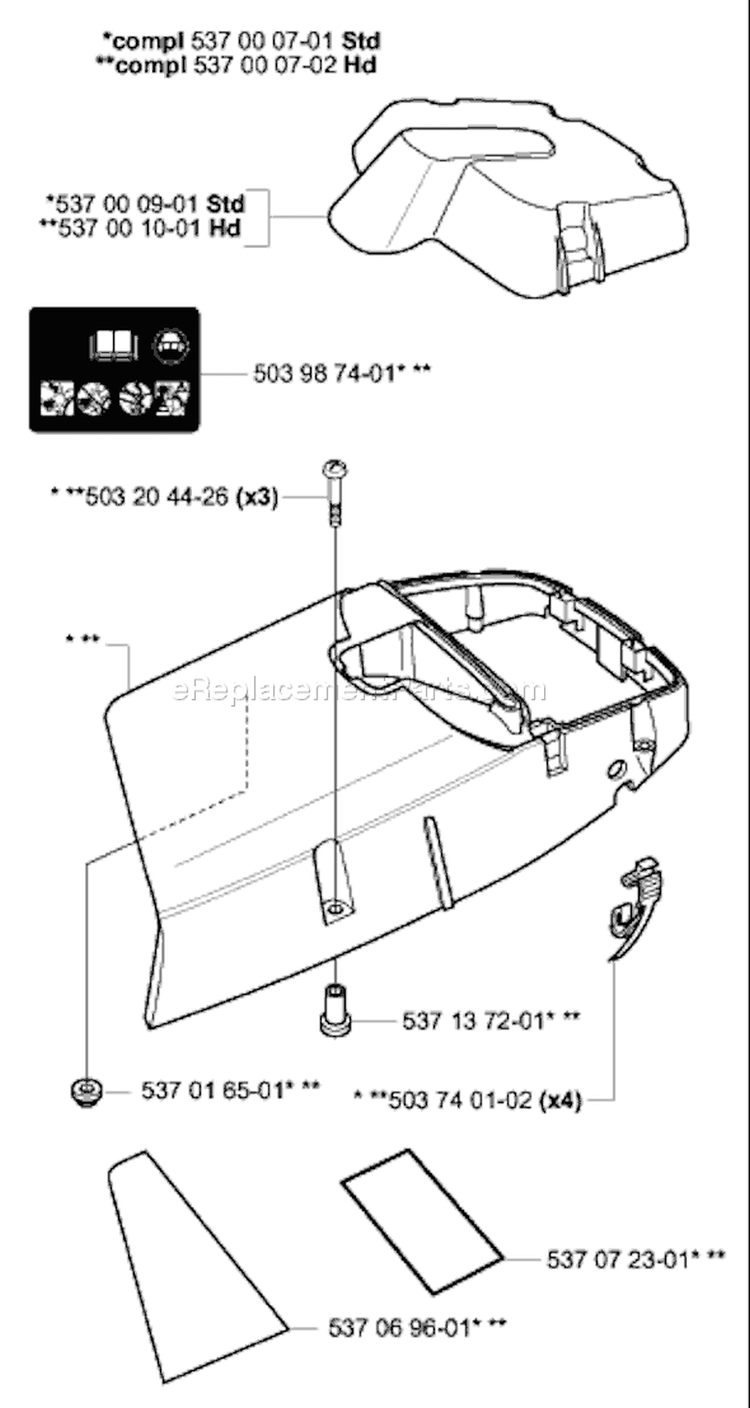 Page L Diagram and Parts List for 385XP 2003-10 Husqvarna Chainsaw