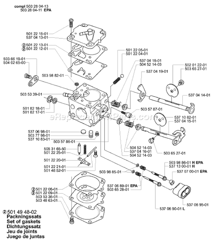 Page B Diagram and Parts List for 385XP 2003-10 Husqvarna Chainsaw