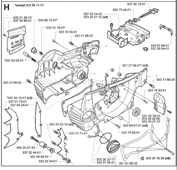 Page E Diagram and Parts List for 385XP 2003-10 Husqvarna Chainsaw
