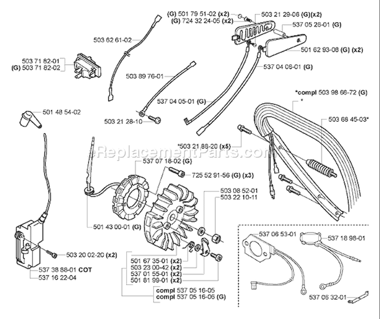 Page J Diagram and Parts List for 385XP EPA 2005-03 Husqvarna Chainsaw