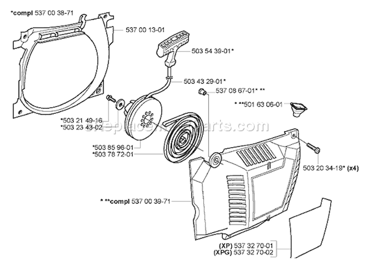 Page M Diagram and Parts List for 385XP EPA 2005-03 Husqvarna Chainsaw