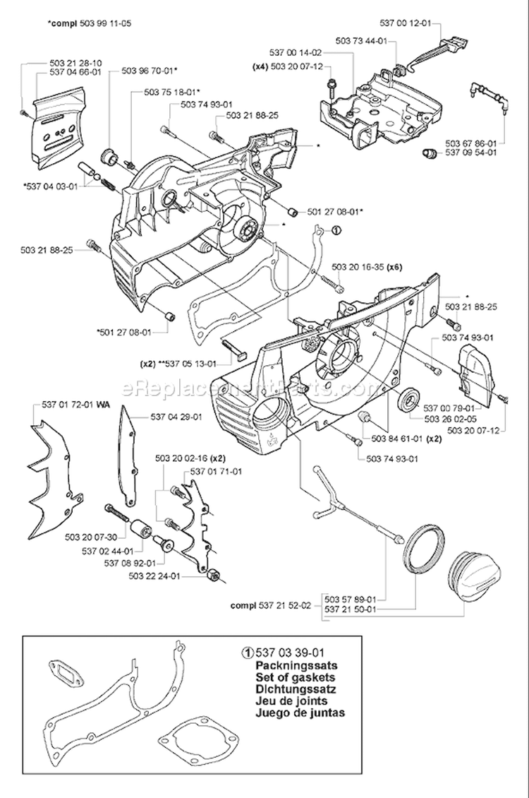 Page F Diagram and Parts List for 385XP EPA 2005-03 Husqvarna Chainsaw