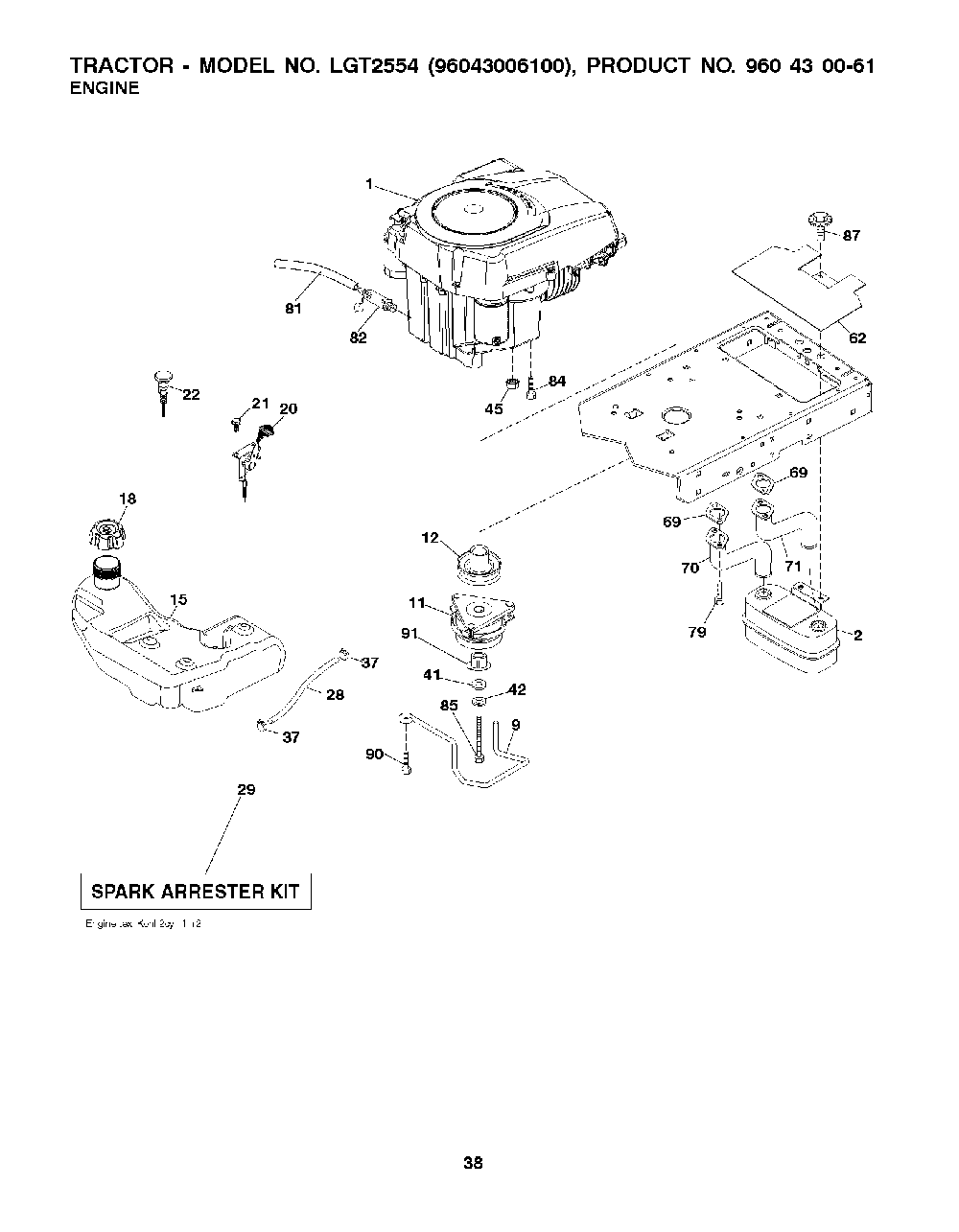 Engine Diagram and Parts List for LGT255496043006100 2008-12 Husqvarna Lawn Tractor