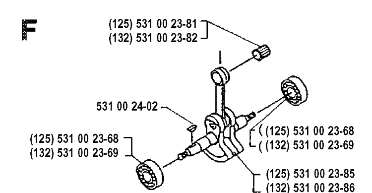 Crankshaft Diagram and Parts List for 132R 19920100001-19931400000 Husqvarna Brush Cutter