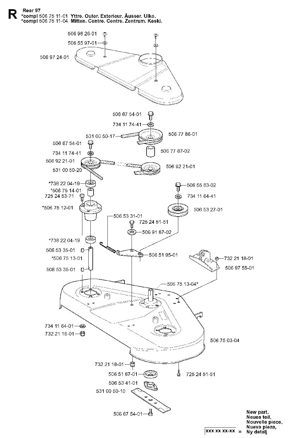 97cm Cutting Deck Diagram and Parts List for RIDER13RSPECIAL (953533001)(2003-09) Husqvarna Lawn Tractor