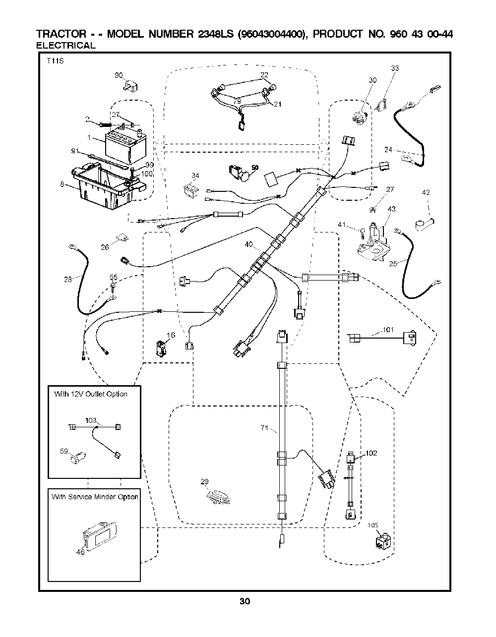Electrical Diagram and Parts List for 2348LS (96043004400)(2008-01) Husqvarna Lawn Tractor