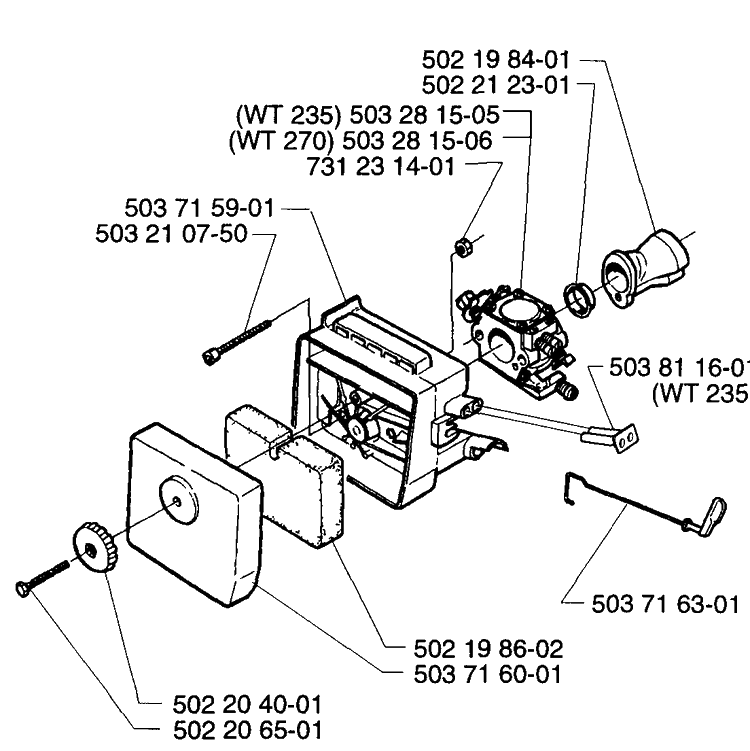 Air Filter/Carburetor Diagram and Parts List for 225LD 1997-02 Husqvarna Brush Cutter