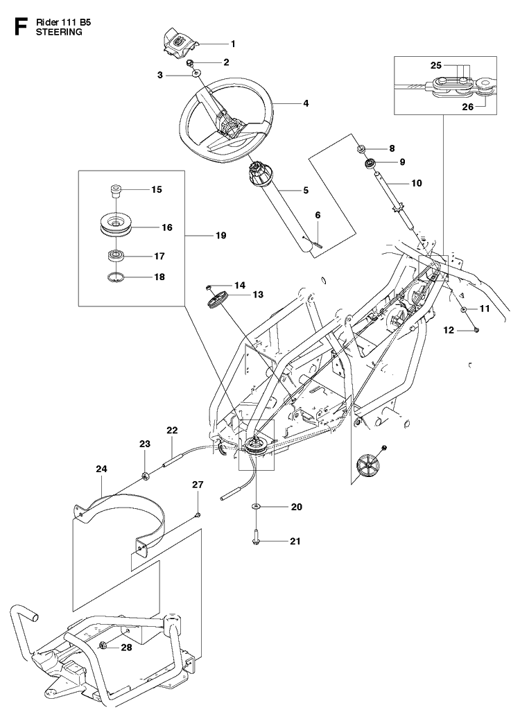 Steering Diagram and Parts List for R111B5 (965996701)(2011-02) Husqvarna Lawn Mower