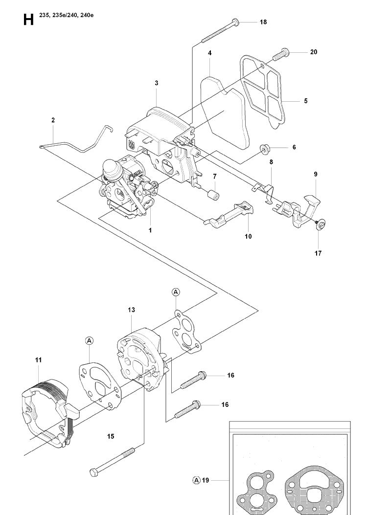 Carburetor And Air Filter Diagram and Parts List for 235 20080100001-20091400000 Husqvarna Chainsaw