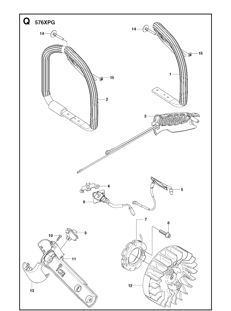 Handles Heated Diagram and Parts List for 576XP 20090100001-Current Husqvarna Chainsaw