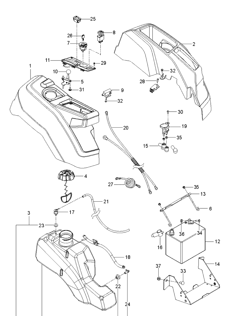 Ignition System Diagram and Parts List for Z246 (970467401-00)(2020-04) Husqvarna Lawn Mower