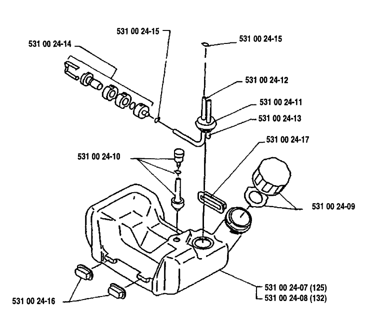 Fuel Tank Diagram and Parts List for 132RB 1991-11 Husqvarna Brush Cutter