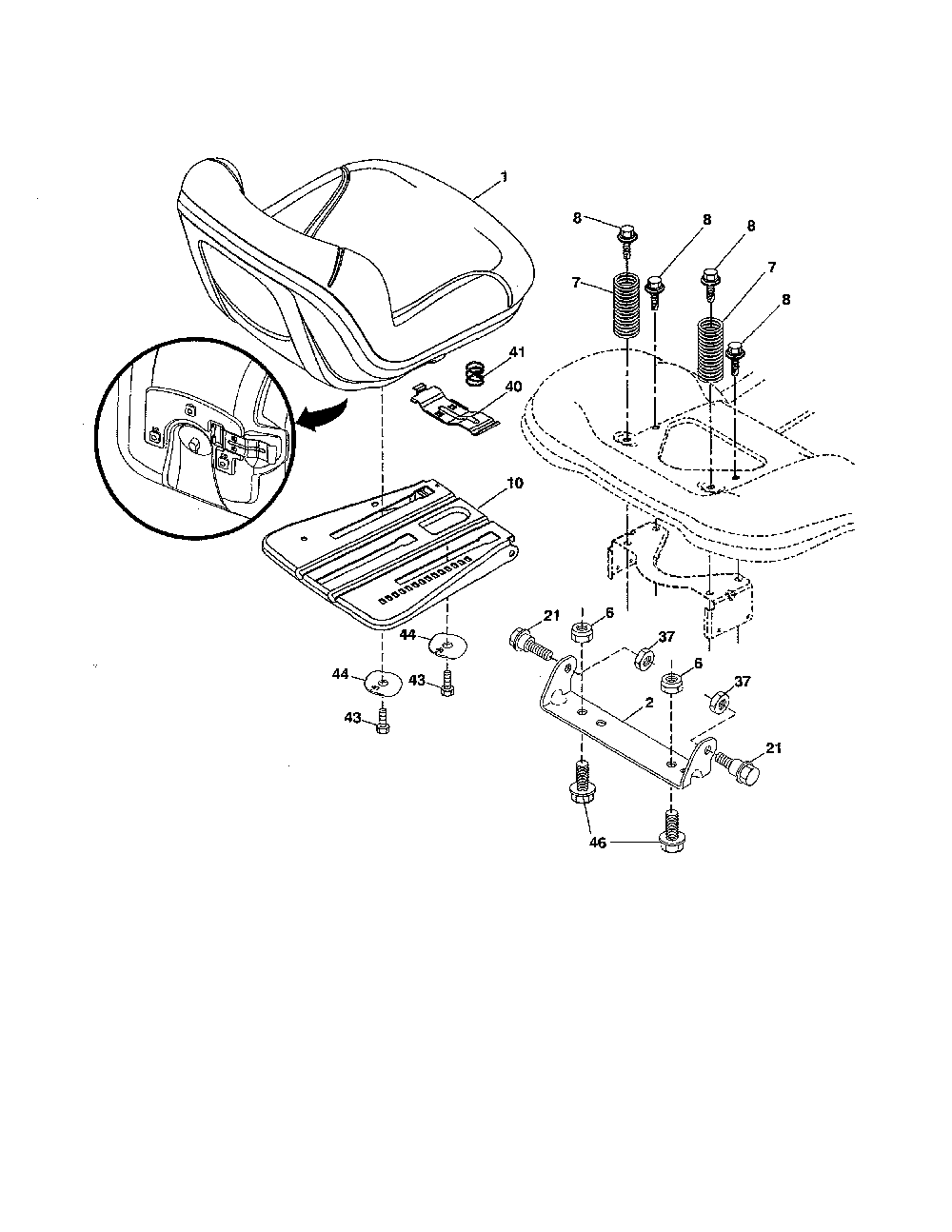 Seat Diagram and Parts List for 96043027600  Husqvarna Lawn Tractor