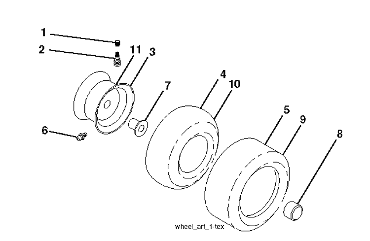 Wheels And Tires Diagram and Parts List for YTH26V54 (96048001100)(2010 - 12) Husqvarna Lawn Tractor