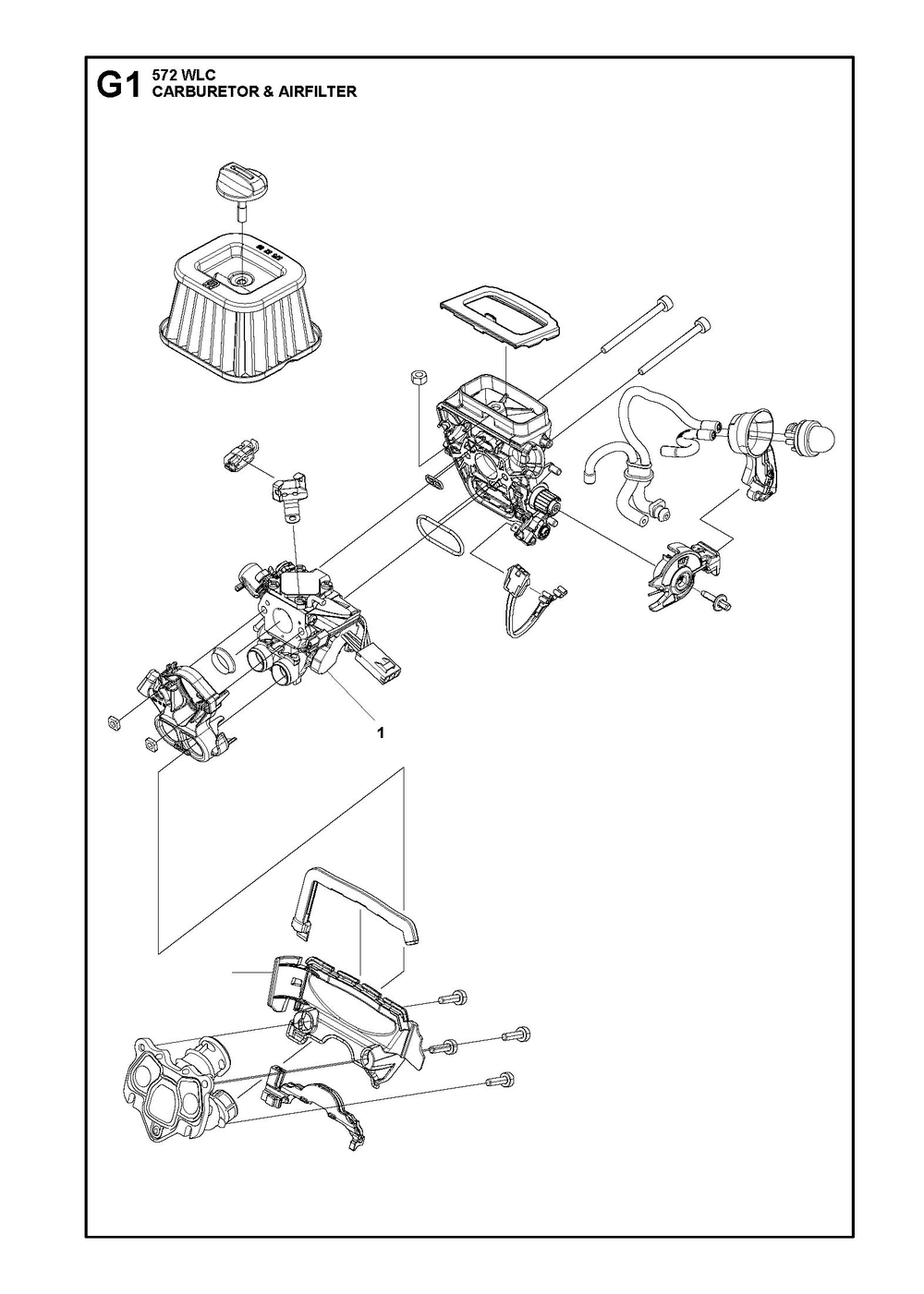 Carburetor And Air Filter Diagram and Parts List for 572WLC  Husqvarna Lawn Tractor Accessories