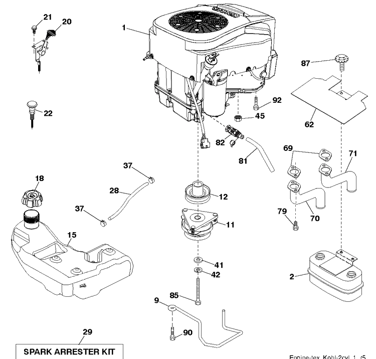 Engine Diagram and Parts List for YTH24K48 (96045003500)(2011-08) Husqvarna Lawn Tractor