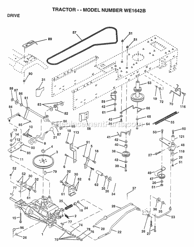 Drive Diagram and Parts List for WE1642B 1997 Husqvarna Lawn Tractor