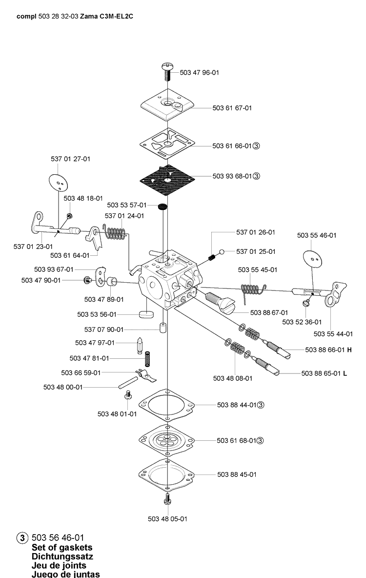 Carburetor Parts (Zama C3m-El2c) Diagram and Parts List for 365EPA 2007-03 Husqvarna Chainsaw