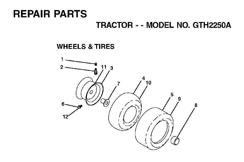 Wheels And Tires Diagram and Parts List for GTH2250A (954567093)(2001-04) Husqvarna Lawn Tractor