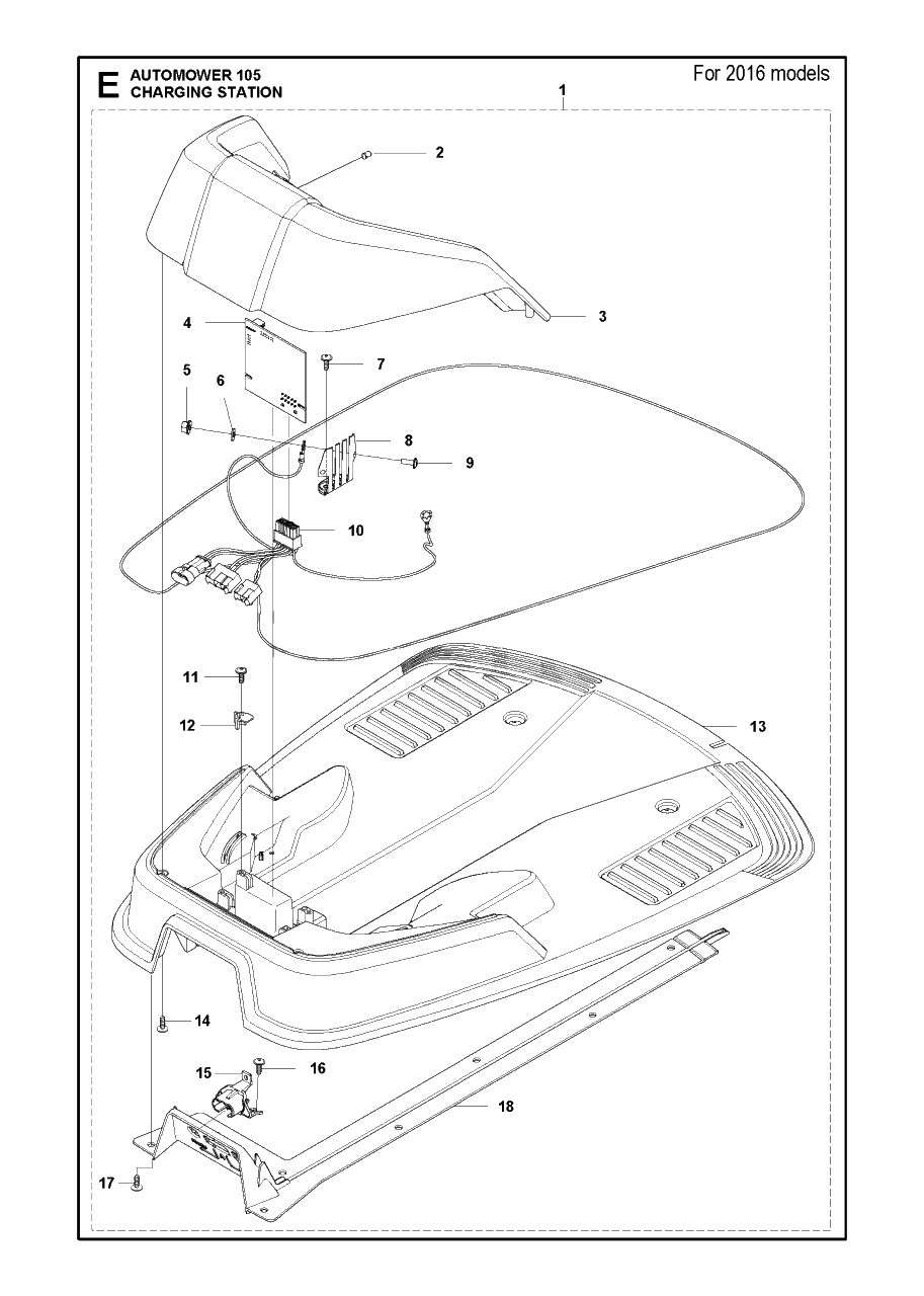 Charging Station Diagram and Parts List for 105 2016-02 Husqvarna Lawn Mower