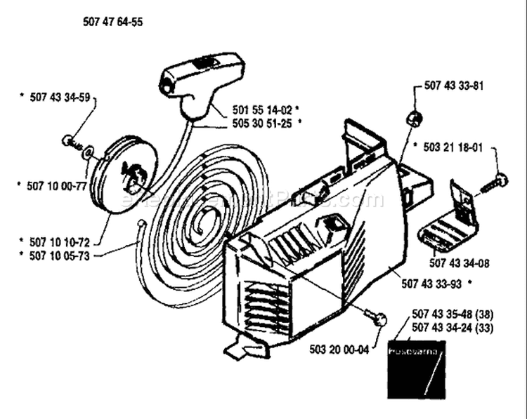 Page L Diagram and Parts List for 38 1989-05 Husqvarna Chainsaw