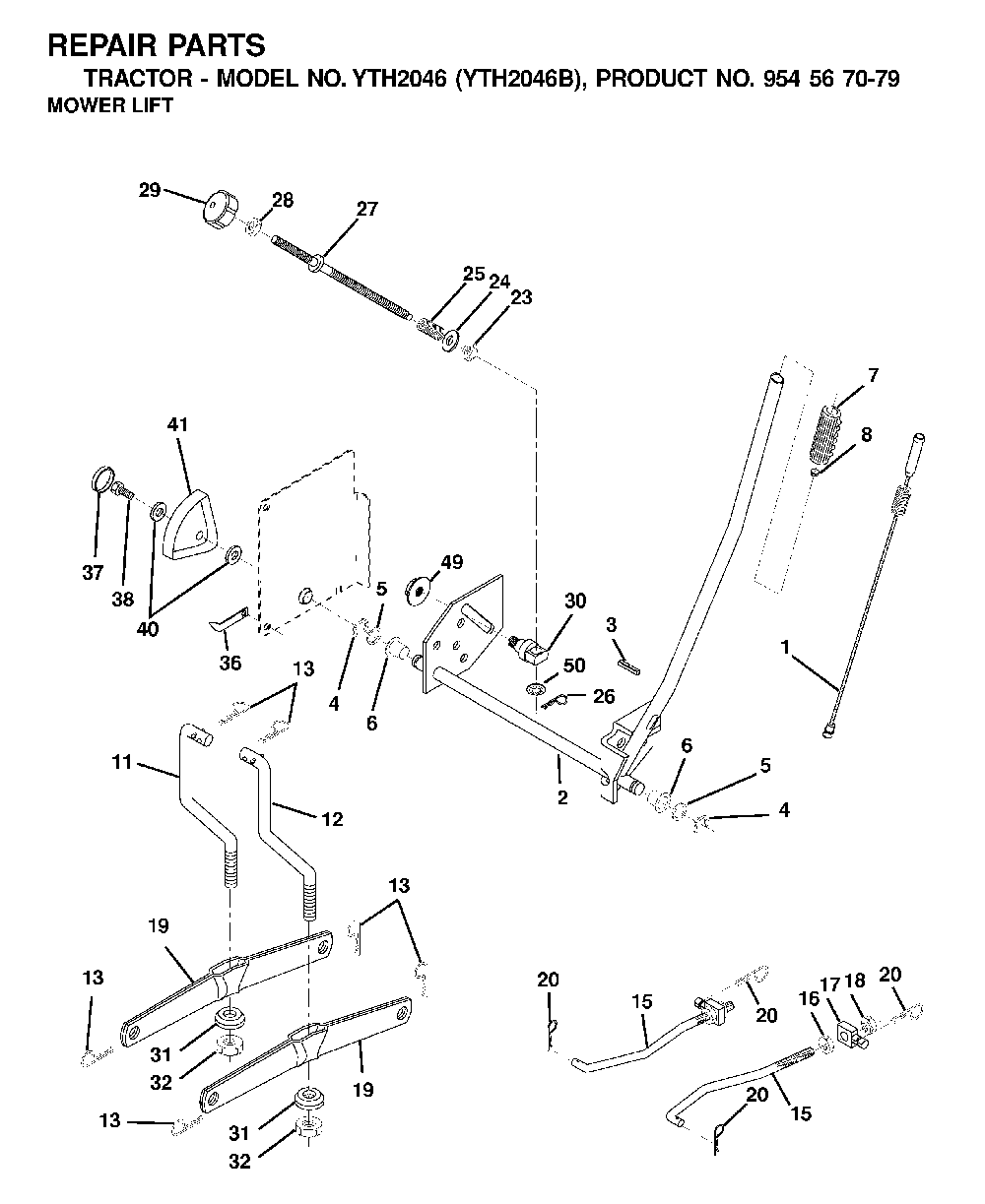 Mower Lift / Deck Lift Diagram and Parts List for YTH2046B (954567079)(2001-01) Husqvarna Lawn Tractor