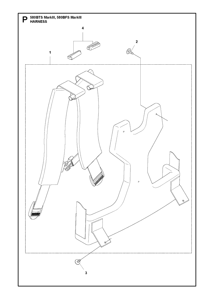 Harness Diagram and Parts List for 580BFS 580BTS Mark III Husqvarna Leaf Blower / Vacuum