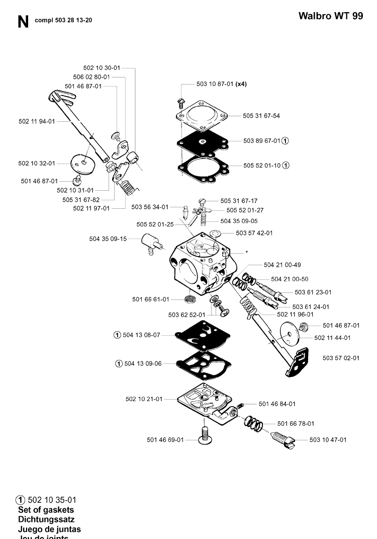 Carburetor Details Diagram and Parts List for 245R 19984000001-20023100000 Husqvarna Brush Cutter
