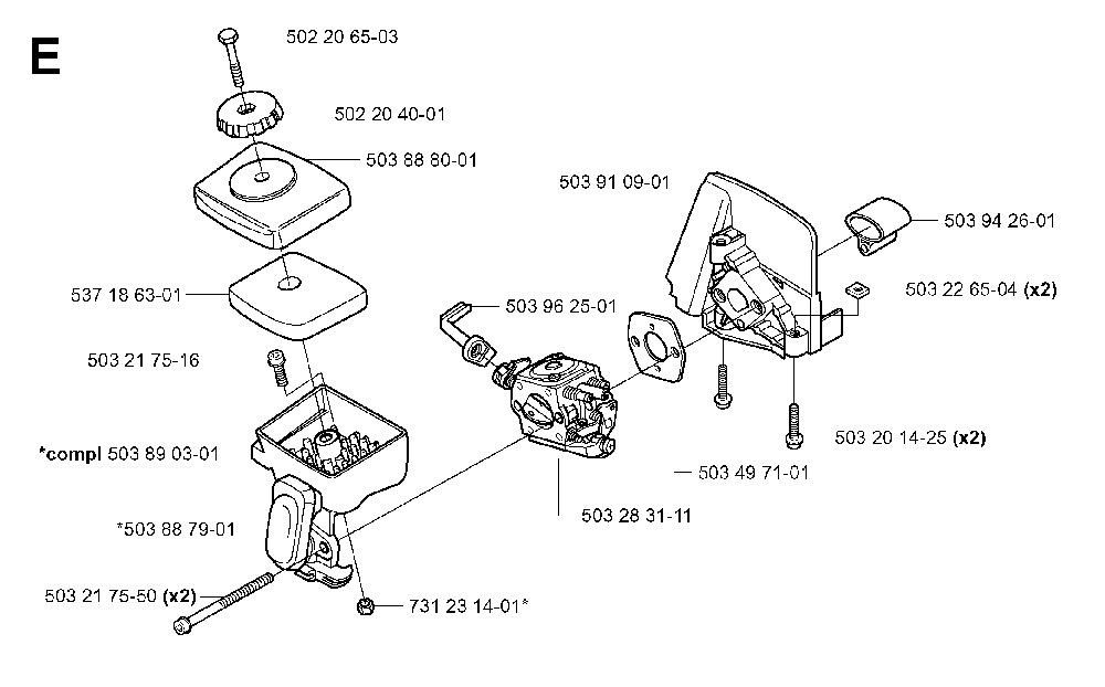 Carburetor And Air Filter Diagram and Parts List for 323P4 20042300001-20062700000 Husqvarna Pole Saw