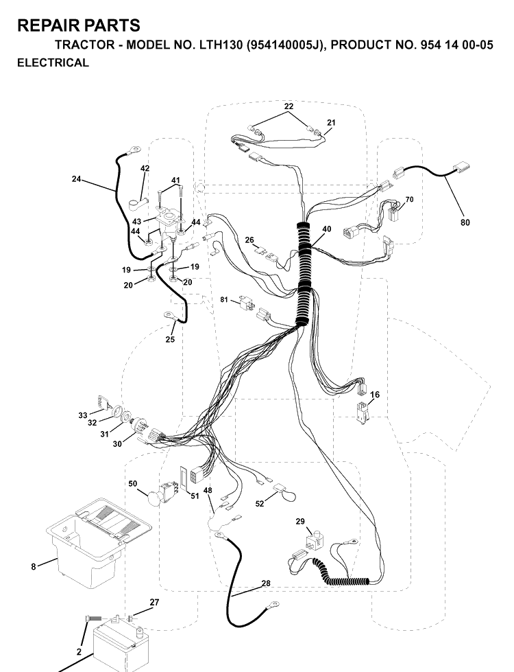 Electrical Diagram and Parts List for LTH130 (954140005J)(1998-10) Husqvarna Lawn Tractor