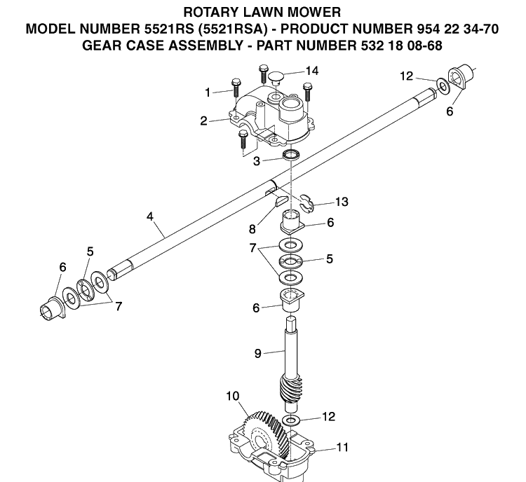 Gear Case Diagram and Parts List for 5521RS (954223470)(2003-09) Husqvarna Lawn Mower