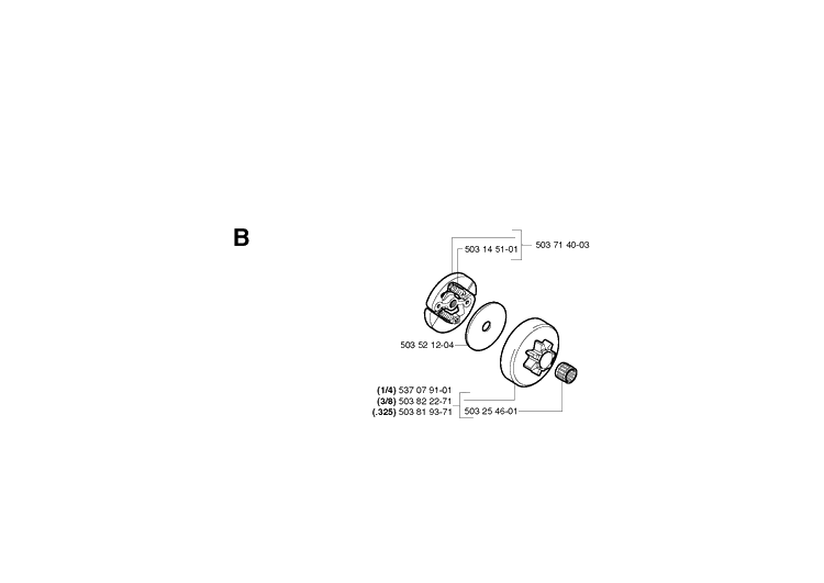 Clutch Diagram and Parts List for 336 20040100001-20051000000 Husqvarna Chainsaw