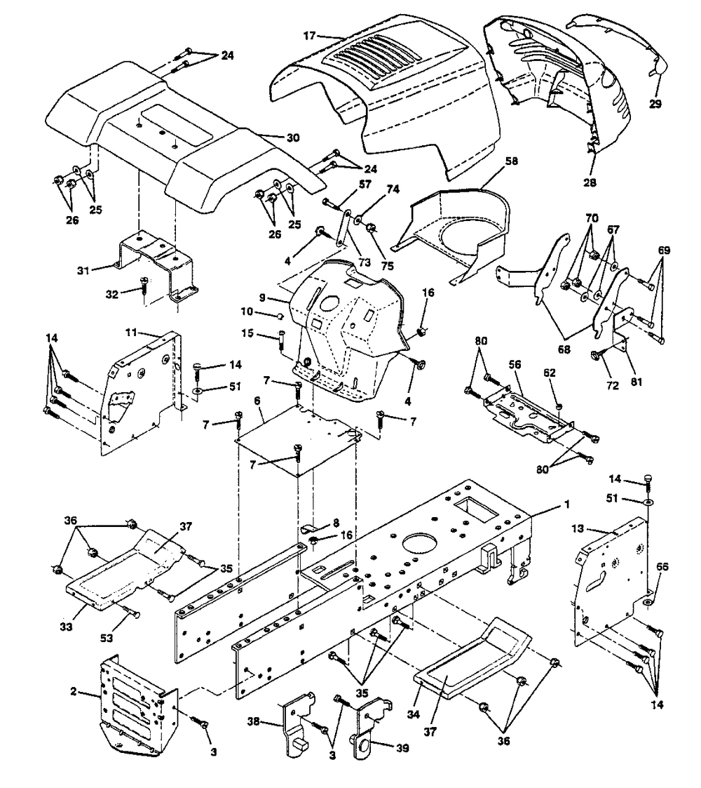 Chassis And Enclosures Diagram and Parts List for LT125 (954000772-A)(1994-01) Husqvarna Lawn Tractor